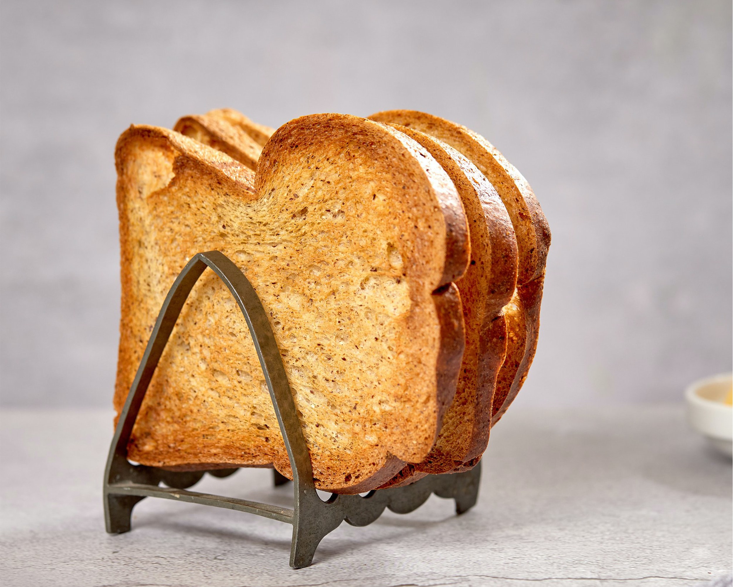 Slices of yummy, brown toast in a toast rack