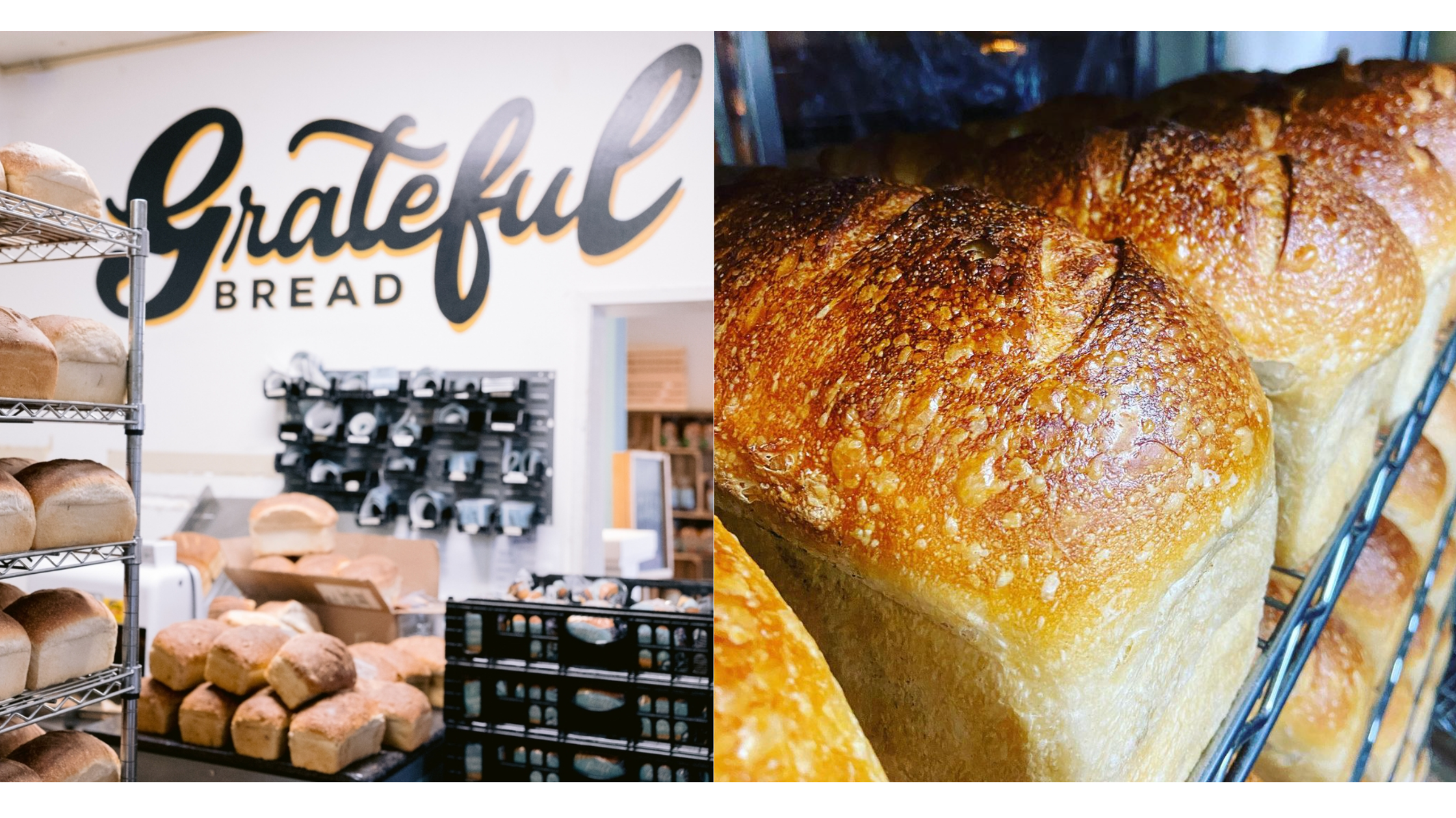 Grateful bread bakery with closeup of perfectly toasted crust