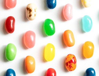 Jelly Belly jelly beans sorted in rows