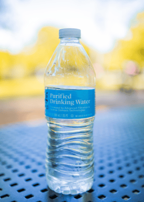 Plastic water bottle on a table