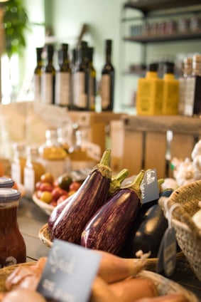 A table display at a boutique grocery store