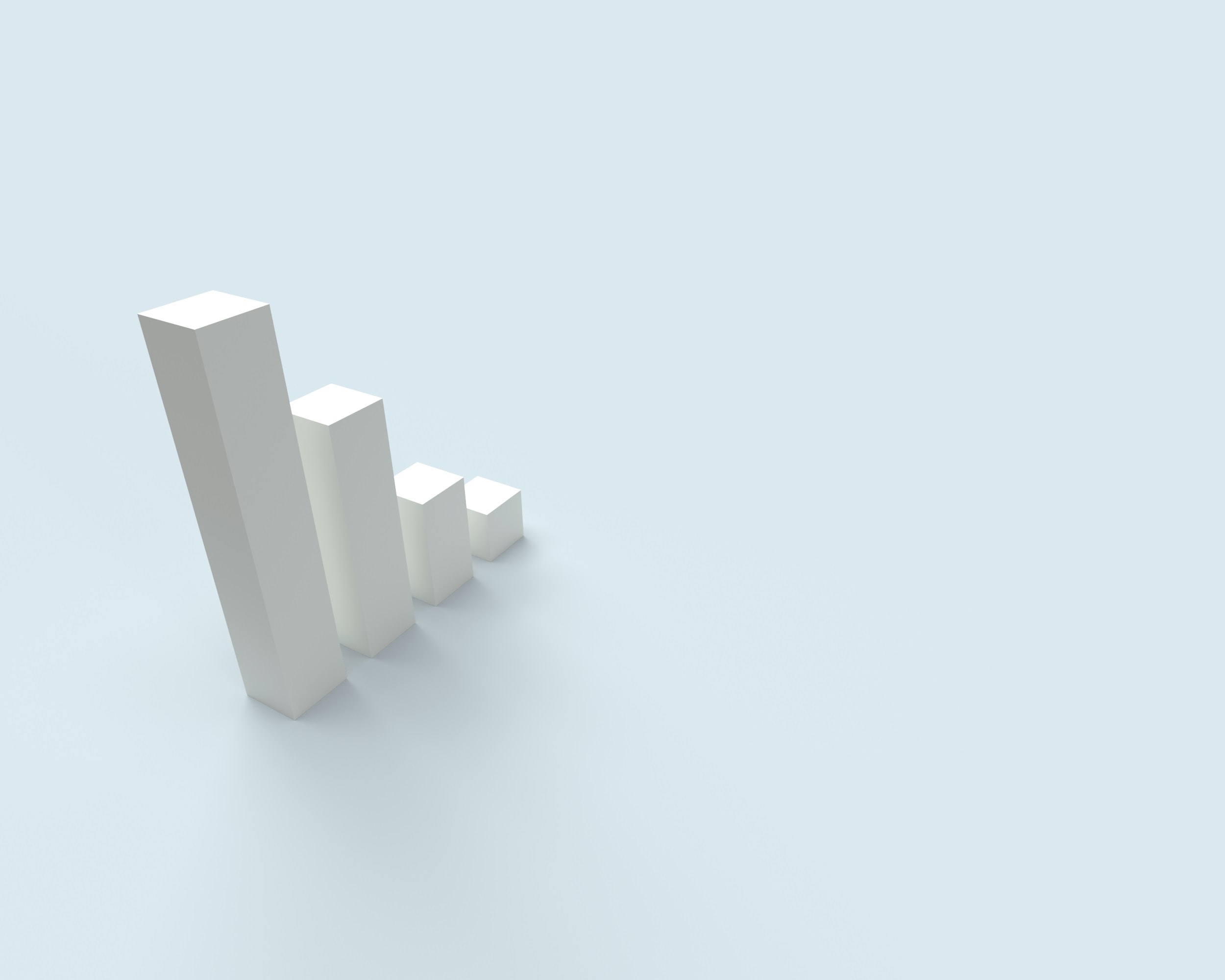 A white, 3D model of an upward trending chart