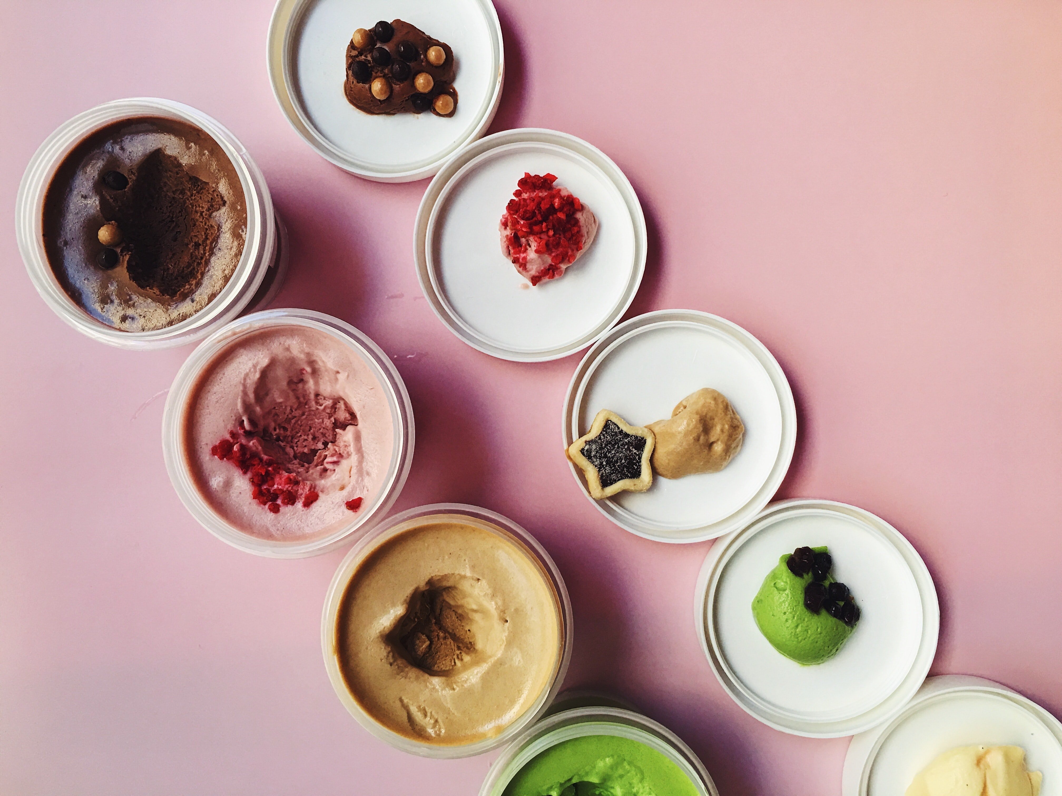 A line-up of delicious ice-cream samples