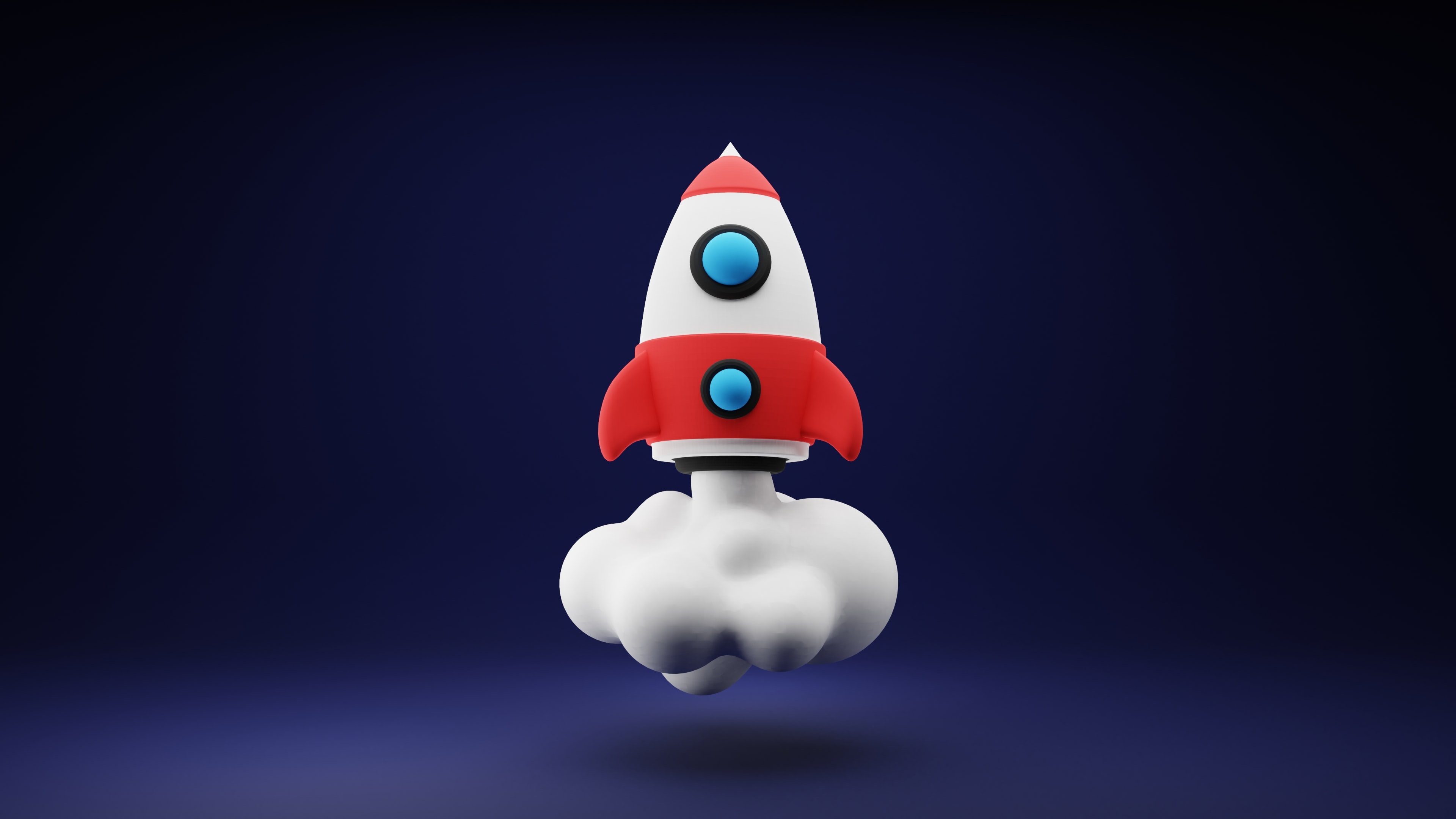 "Launch" — a cartoon rocket shooting up to the sky