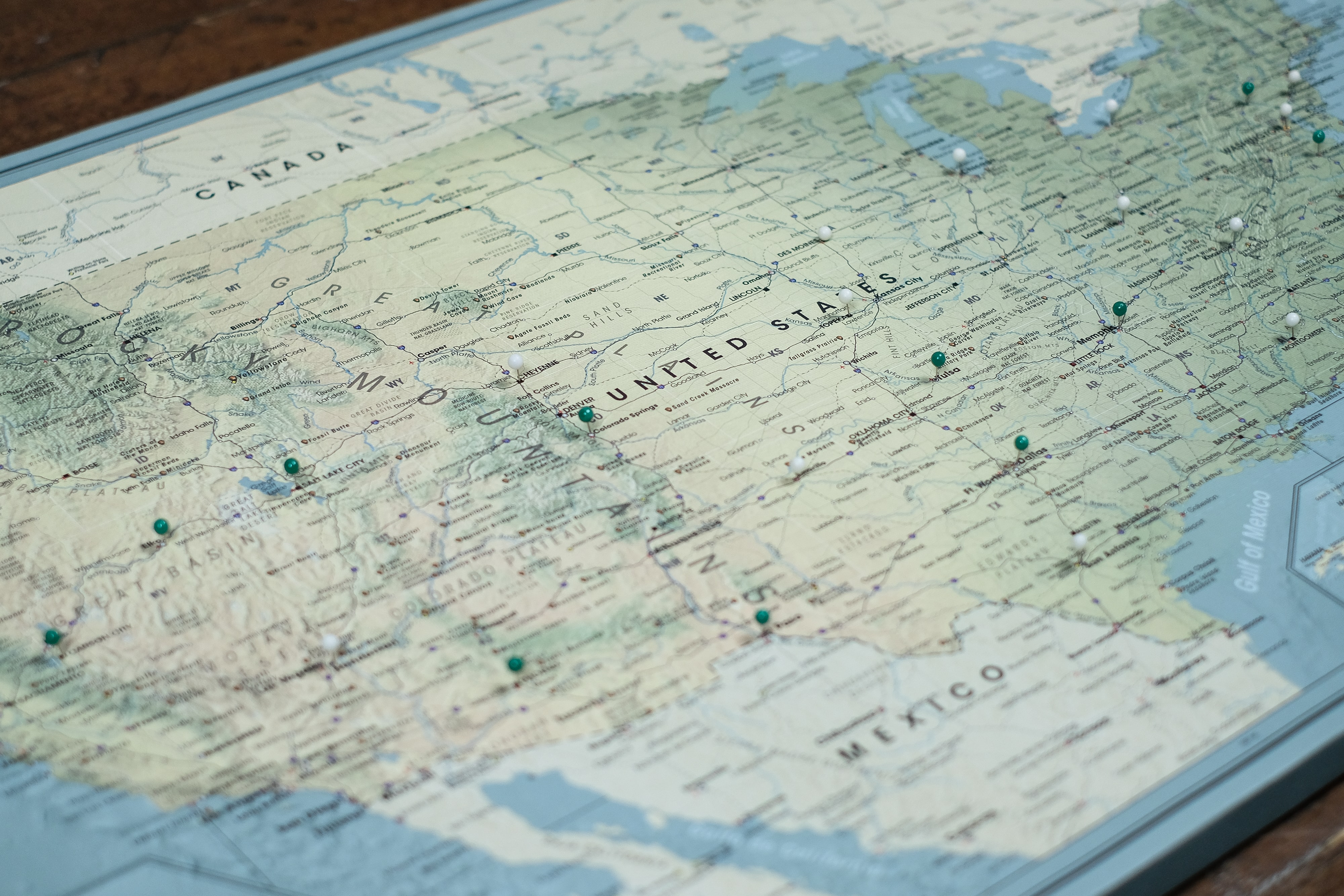 A map with various tracking pins.