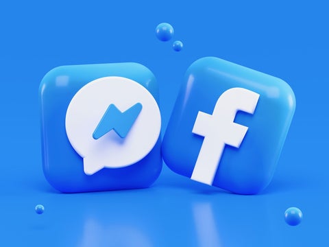 Bright blue Facebook logos on a bright blue background