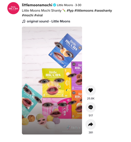 Little Moons TikTok video with faces superimposed on the packaging