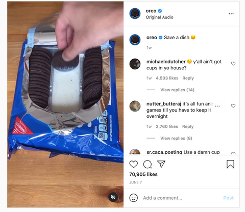 Oreo TikTok video dunking Oreos in milk in the packaging