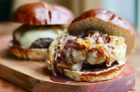 Bison Burgers with Cabernet Onions and California Cheddar
