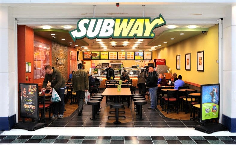 subway chain store inside shopping mall filled with people