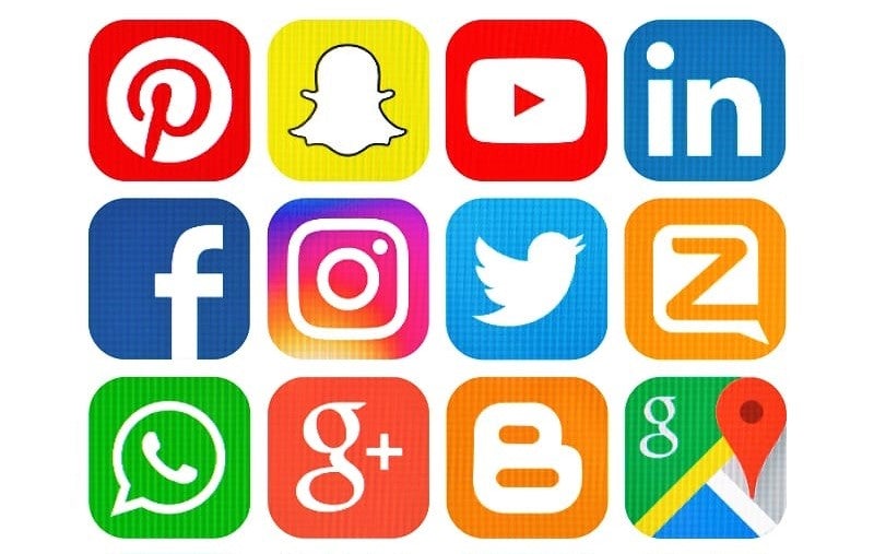 assortment of brightly coloured social media icons arranged in grid